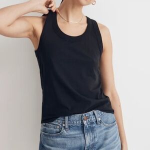 Madewell Whisper Cotton Black Scoop Neck Tank Top Classic Casual Layering